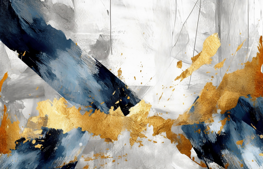 Elegant Gold & Navy Abstract Glass Wall Art