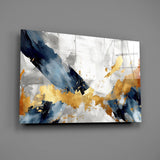 Elegant Gold & Navy Abstract Glass Wall Art
