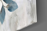 Elegant Gold & Blue Leaves Glass Wall Art