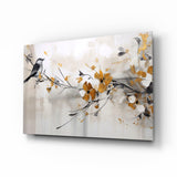 Elegant Bird on Branch Glass Wall Art