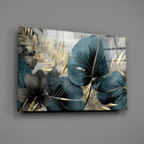 Elegant Teal & Gold Leaf Glass Wall Art