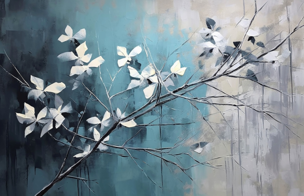 Elegant Blue Blossoms Glass Wall Art
