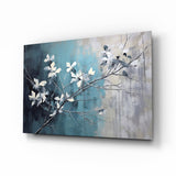 Elegant Blue Blossoms Glass Wall Art