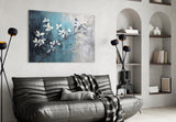 Elegant Blue Blossoms Glass Wall Art