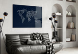 World Map Blueprint Glass Wall Art
