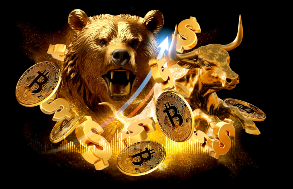 Bitcoin Bull and Bear Glass Wall Art
