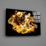 Bitcoin Bull and Bear Glass Wall Art