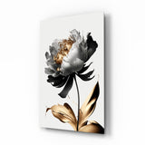 Elegant Black & Gold Peony Glass Wall Art