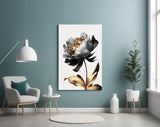 Elegant Black & Gold Peony Glass Wall Art