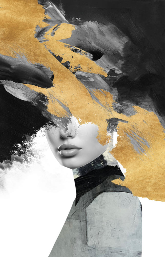Elegant Gold and Black Abstract Portrait Glass Wall Art