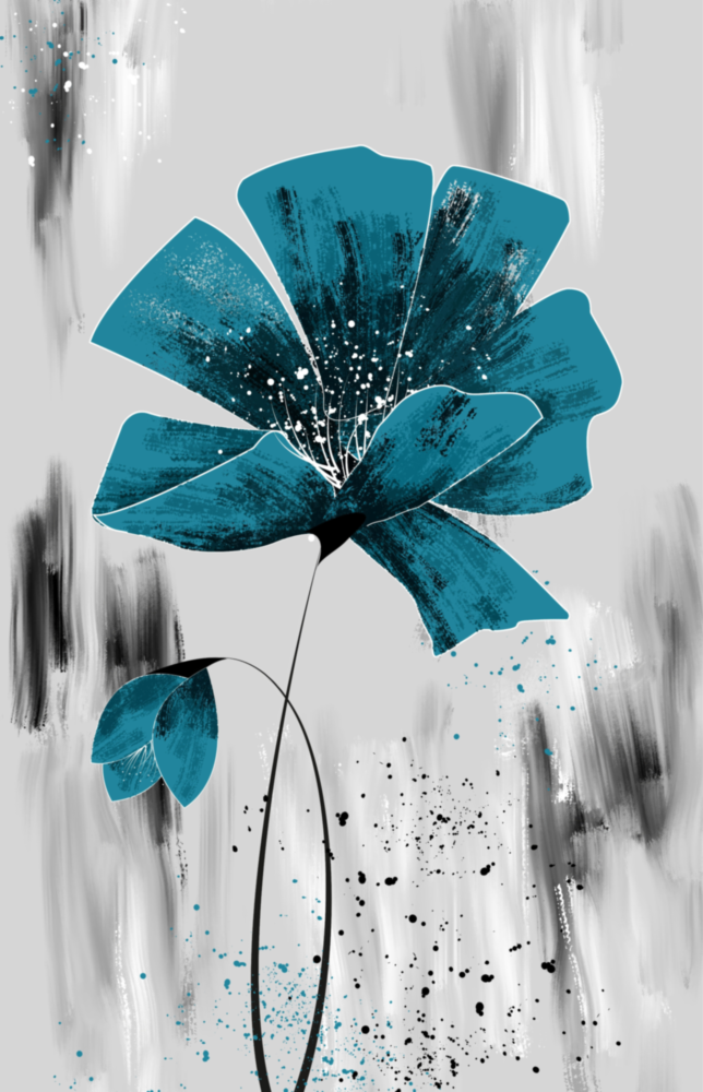 Teal Bloom on Gray Glass Wall Art