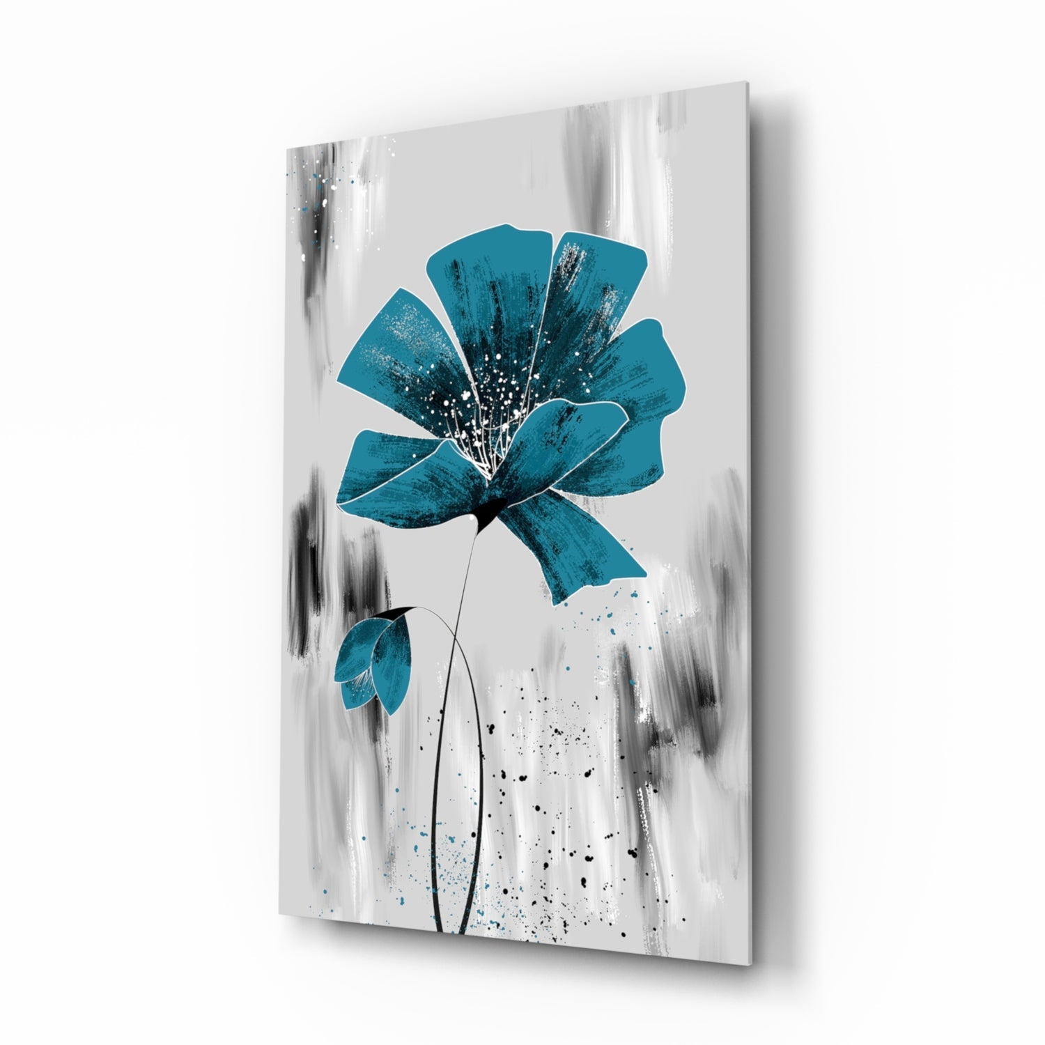 Teal Bloom on Gray Glass Wall Art