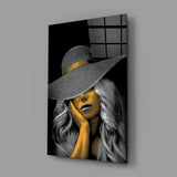 Elegant Sun Hat Portrait Glass Wall Art