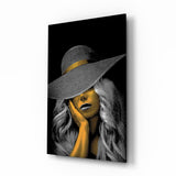 Elegant Sun Hat Portrait Glass Wall Art