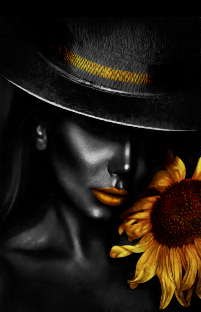 Elegant Lady with Sunflower Glass Wall Art