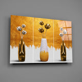 Elegant Gold Tulips in Vases Glass Wall Art