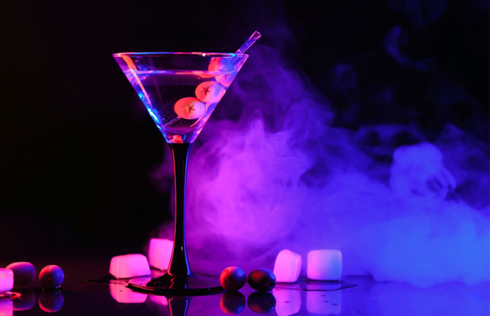 Glowing Martini in Neon Glass Wall Art