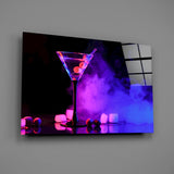 Glowing Martini in Neon Glass Wall Art