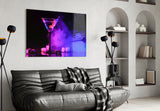 Glowing Martini in Neon Glass Wall Art