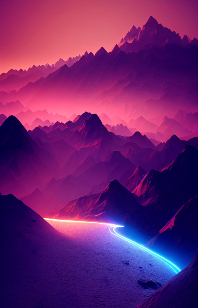 Neon Mountain Horizon Glass Wall Art