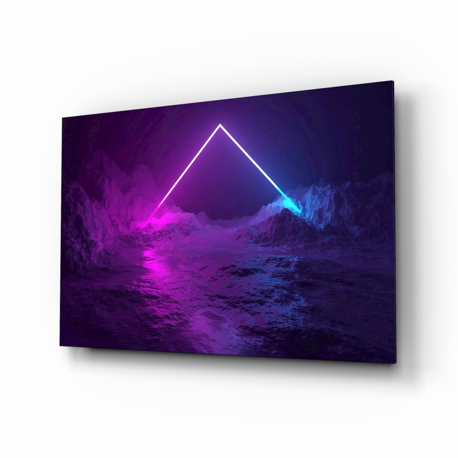 Neon Triangle Over Mountain Glass Wall Art