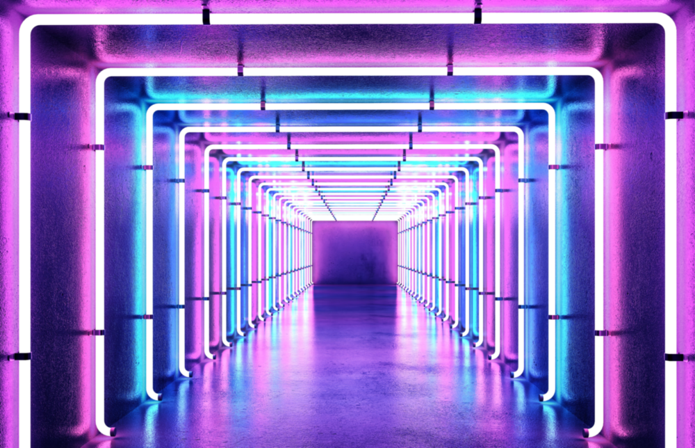 Neon Light Tunnel Glass Wall Art