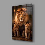 Lion Family in Shadows Glass Wall Art