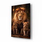 Lion Family in Shadows Glass Wall Art