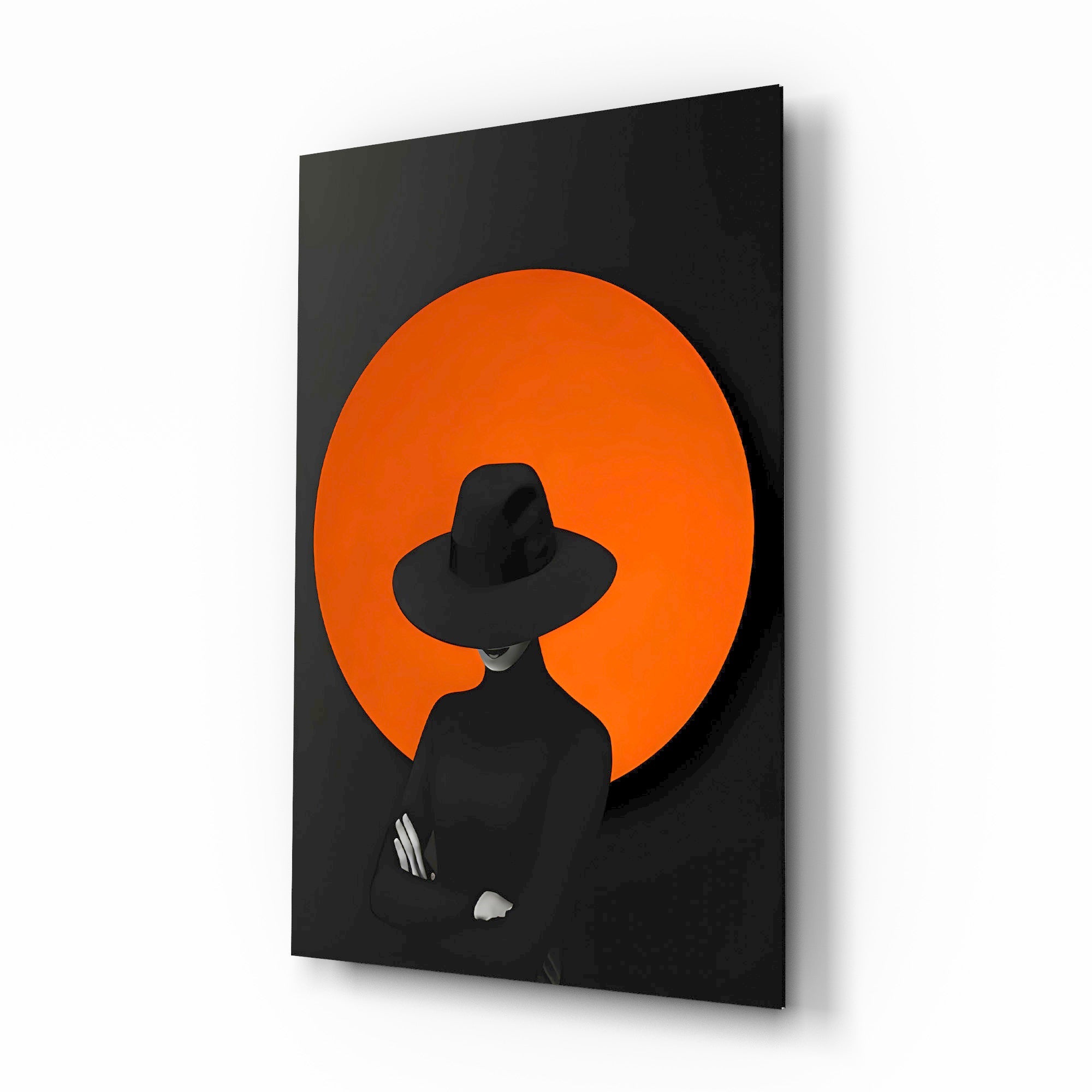 Red Sun Silhouette Glass Wall Art