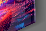 Neon Palm Night Glass Wall Art