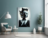 Elegant Cat Woman Portrait Glass Wall Art