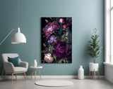 Elegant Dark Floral Bouquet Glass Wall Art