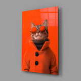 Cool Cat in Red Coat Glass Wall Art