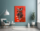 Stylish Zebra in Red Glass Wall Art