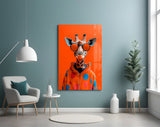 Giraffe in Red Polka Dot Hoodie Glass Wall Art