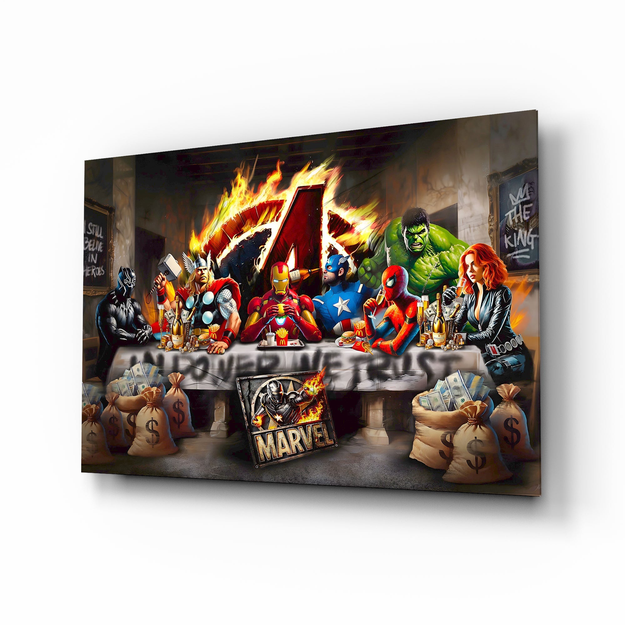 Marvel Heroes Dining Glass Wall Art