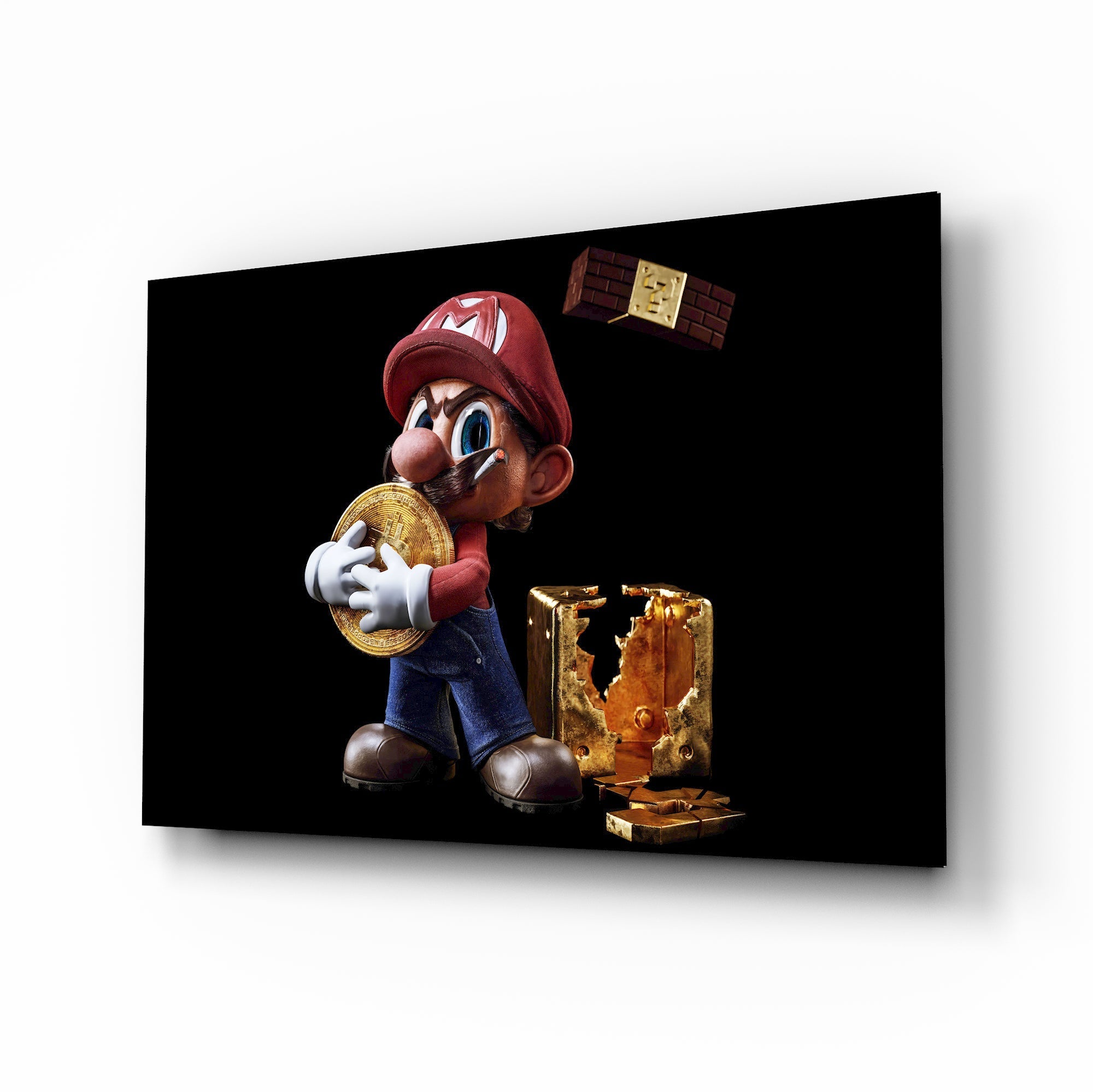 Mario Bitcoin Treasure Glass Wall Art