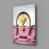 Tweety in Pink Purse Glass Wall Art