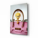 Tweety in Pink Purse Glass Wall Art