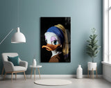 Duck with Pearl Earring Glass Wall Art