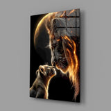 Lion and Cub Fire Glass Wall Art