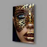 Golden Leopard Glam Glass Wall Art
