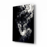 Ferocious Wolf in Flames Glass Wall Art