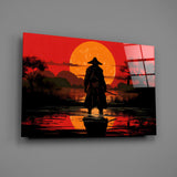 Silhouette Samurai Sunset Glass Wall Art