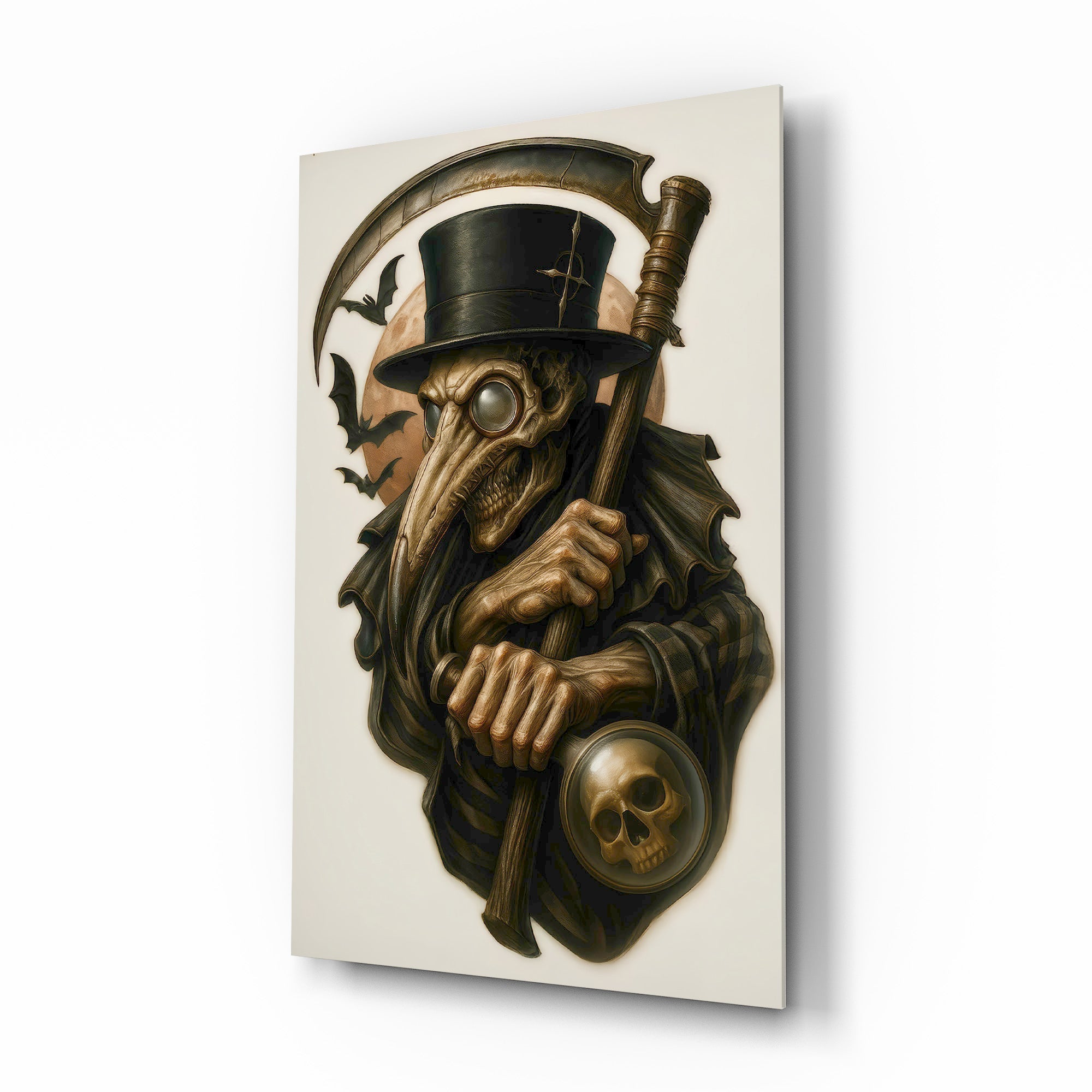 Gothic Reaper with Scythe Glass Wall Art