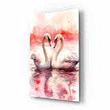 Elegant Swans in Love Glass Wall Art