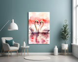 Elegant Swans in Love Glass Wall Art