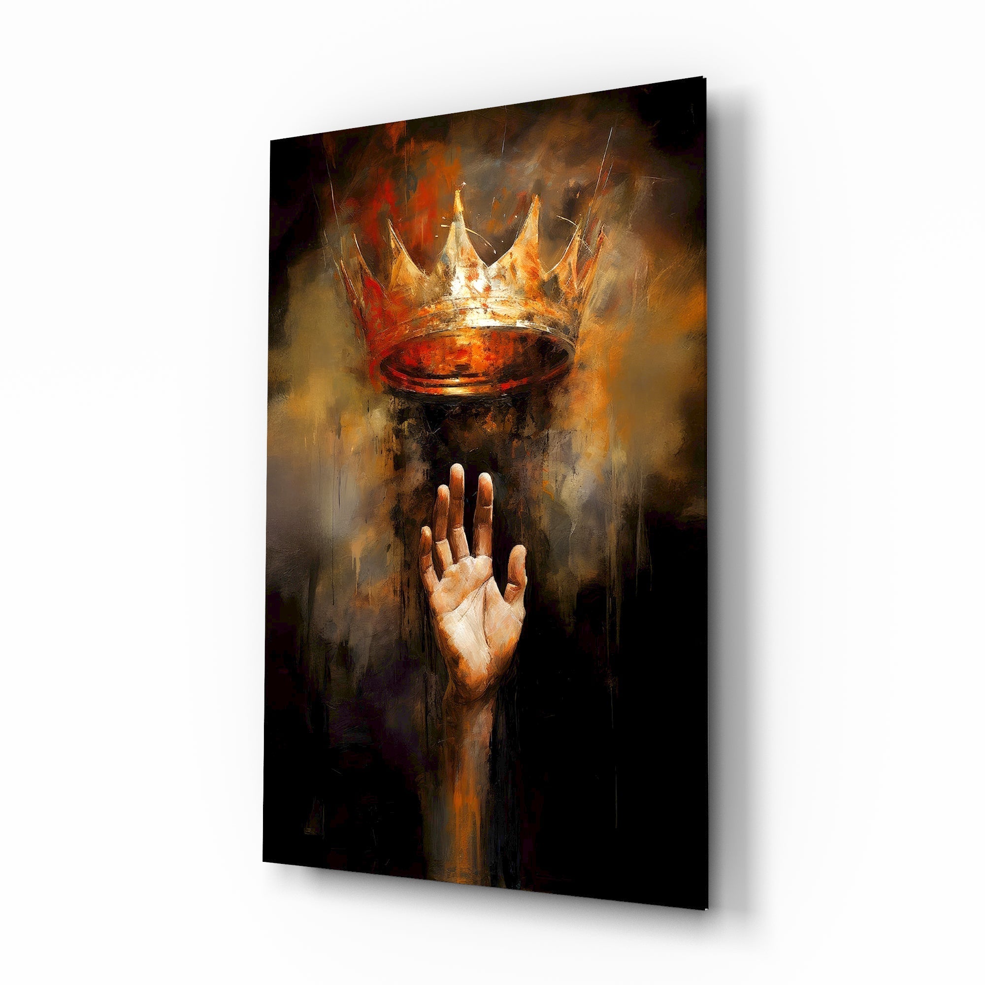 Royal Crown Hand Gesture Glass Wall Art