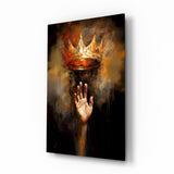 Royal Crown Hand Gesture Glass Wall Art