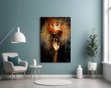 Royal Crown Hand Gesture Glass Wall Art